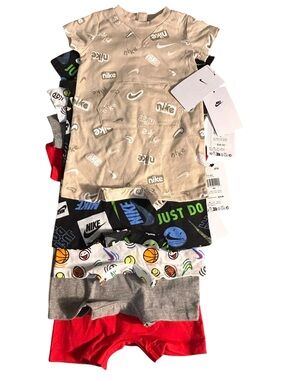 Nike Multi-Pack Baby Rompers in Beige, Black, White, Gray & Red 6M